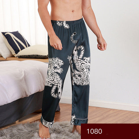 Men sleepwear Bottoms Silk Pajamas Print Long Sleep Pants Ooho
