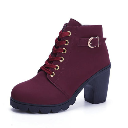 Chunky Block Heel Boots Buckle Ankle Boots Women Shoes Ooho