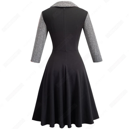 Contrast Stitching Lapel A-Line Dress for Women | Chic Button-Up Flared Dress Ooho