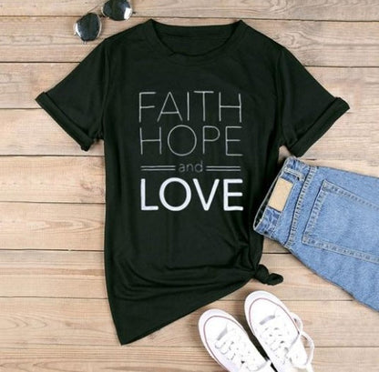 Faith hope and love T-shirts for men and women English alphanumeric street short sleeves Ooho