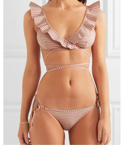 New Stripe Print swimsuit, sexy swimsuit, bikini set, retro bandage swimsuit, female foreign trade explosion Ooho