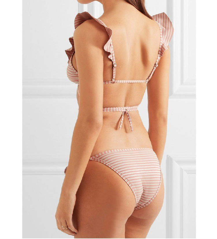 New Stripe Print swimsuit, sexy swimsuit, bikini set, retro bandage swimsuit, female foreign trade explosion Ooho