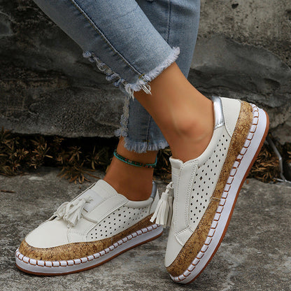 Tassel Shoes Women's Color Matching Round Toe Flats Ooho