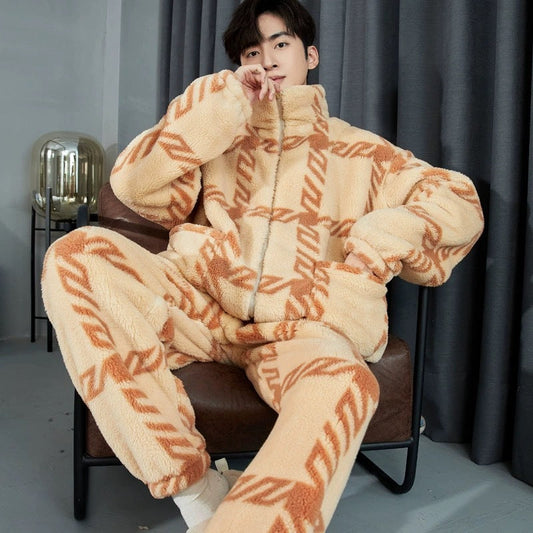 Men's Zipper Pajamas Winter Thickened Ooho