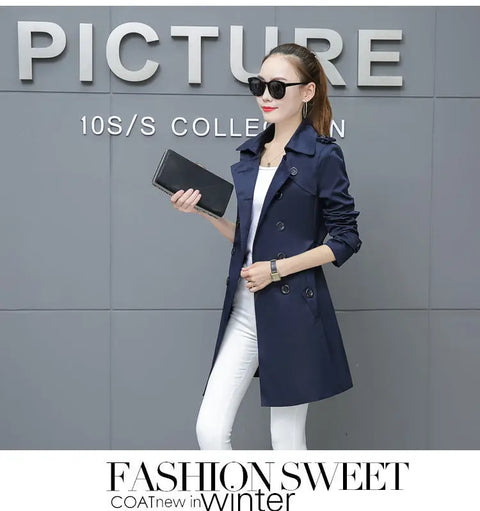 Slim Women’s Plus Size Mid-Length Trench Coat – Stylish & Comfortable Outerwear Ooho