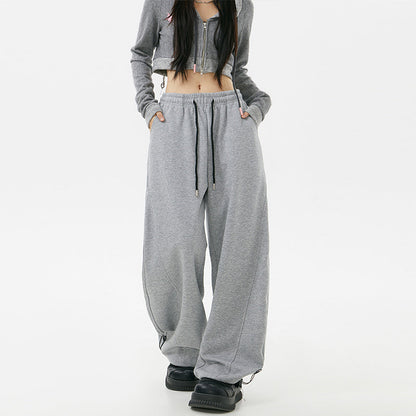 Women’s Gray Draped Sweatpants | Casual Loose Fit Athletic Jogger Pants Ooho