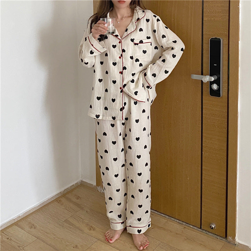Long-sleeved Cardigan Love Home Service Two-piece Suit Ooho