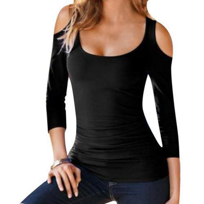 Off Shoulder Blouses Tops Hot Sale Female Casual Long Sleeve Neck White Tee Shirt Chemise Femme Ooho