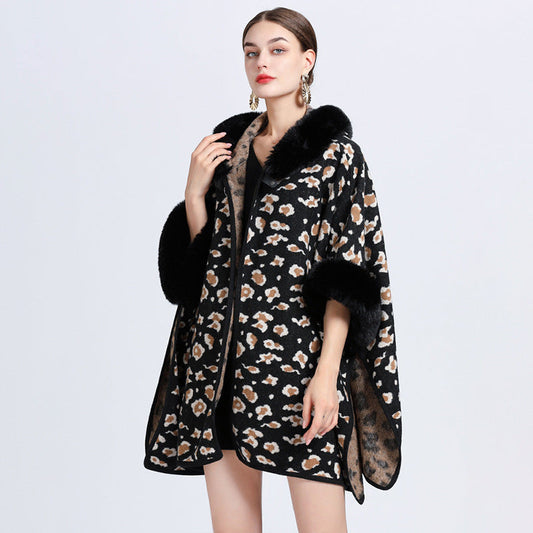Women's Oversized Jacquard Shawl Cape – Knitted Woolen Cardigan Coat for Elegant Winter Style Ooho