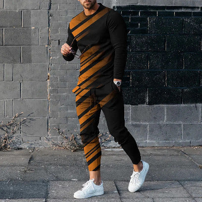 Round Neck Long Sleeve T-shirt Trousers Suit Men Ooho