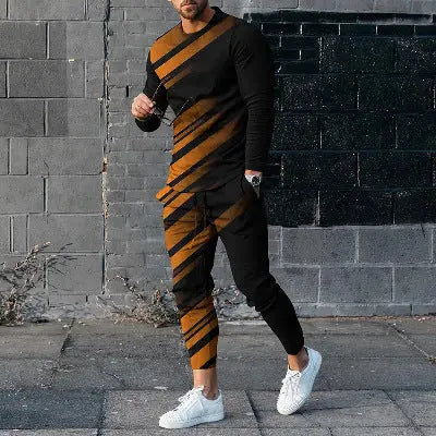 Round Neck Long Sleeve T-shirt Trousers Suit Men Ooho