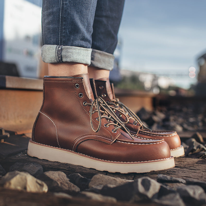 Retro Mark Head Work Boots Casual Martin Men Ooho