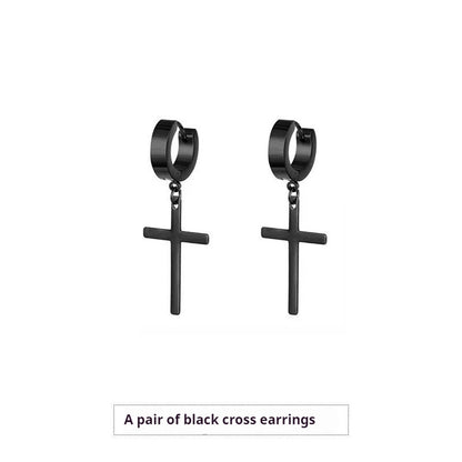 Cross Stud Earrings Male European Hip Hop Ooho