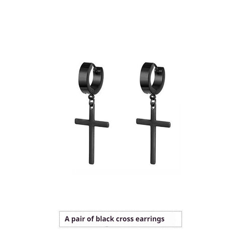 Cross Stud Earrings Male European Hip Hop Ooho