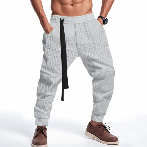 Men's Casual Pants Solid Waffle Male Hip Hop Streetwear Track Pants Joggers Trousers Fashion Harajuku Men Pants Ooho
