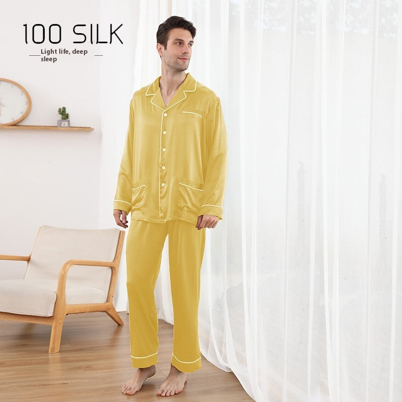 Men's Silk Pajamas 22 M Heavy Mulberry Silk Lapel Homewear Ooho
