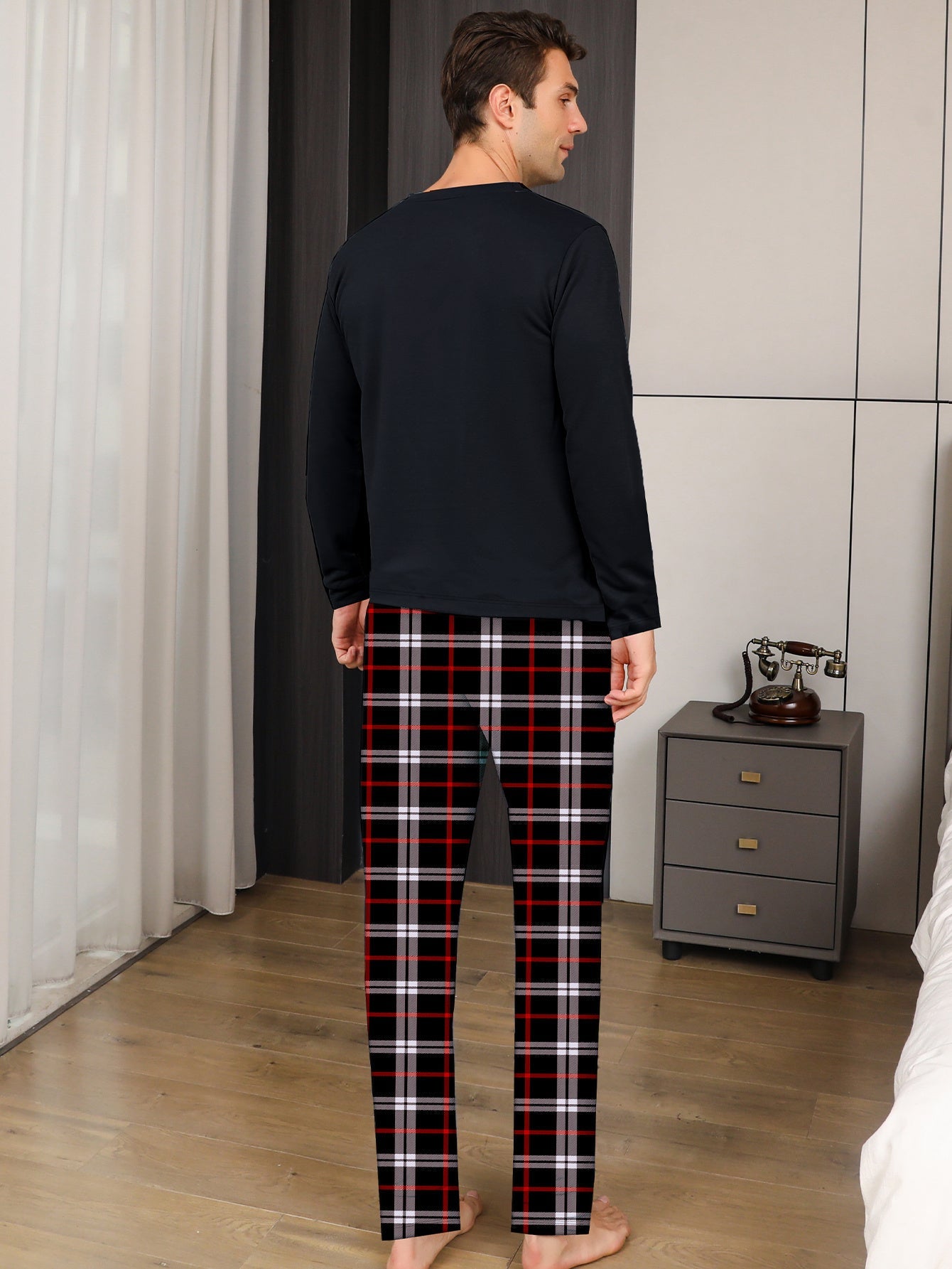 Ice Silk Long Sleeve Long Pants Men's Pajama Set Ooho