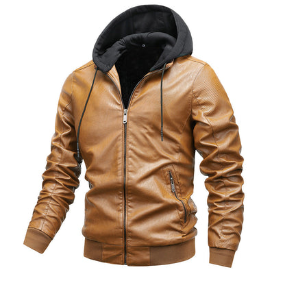 Winter Stand-collar PU Jacket Leather Jacket Men Ooho