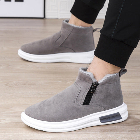 Fashion Snow Boots For Men Winter Warm Flat Cotton Plush Shoes With Side Zipper Casual Daily Fleece Ankle Boot Ooho