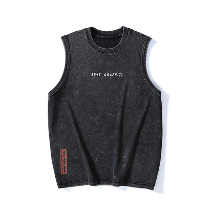 Summer Retro Washed Cotton Tank Top Vest For Men Ooho