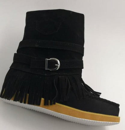 Fringe Middle Boots Women Sexy Tassel Boots Fashion Buckle Ooho