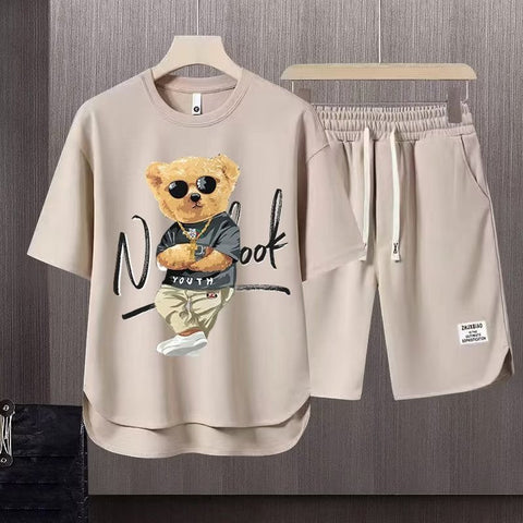 Short-sleeved T-shirt Summer Men Leisure Set Teenagers Student Sports Suit Junior High School Running Two-piece Suit Ooho