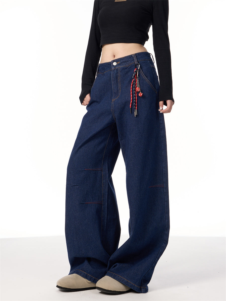 American Retro Lanyard Design Jeans for Women | Vintage Streetwear Denim Ooho