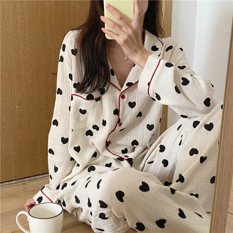 Long-sleeved Cardigan Love Home Service Two-piece Suit Ooho