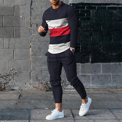 Round Neck Long Sleeve T-shirt Trousers Suit Men Ooho