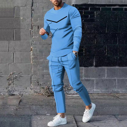 Round Neck Long Sleeve T-shirt Trousers Suit Men Ooho