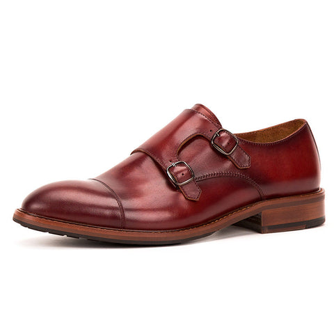 Business Formal Wear Men's Monk Monk Shoes Cowhide Handmade Leather Shoes Ooho