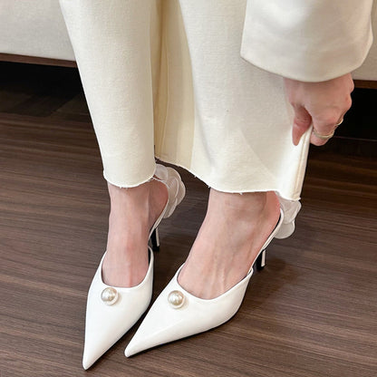 Pointed Pearl High Heel Half Slippers Women Mules Shoes Ooho