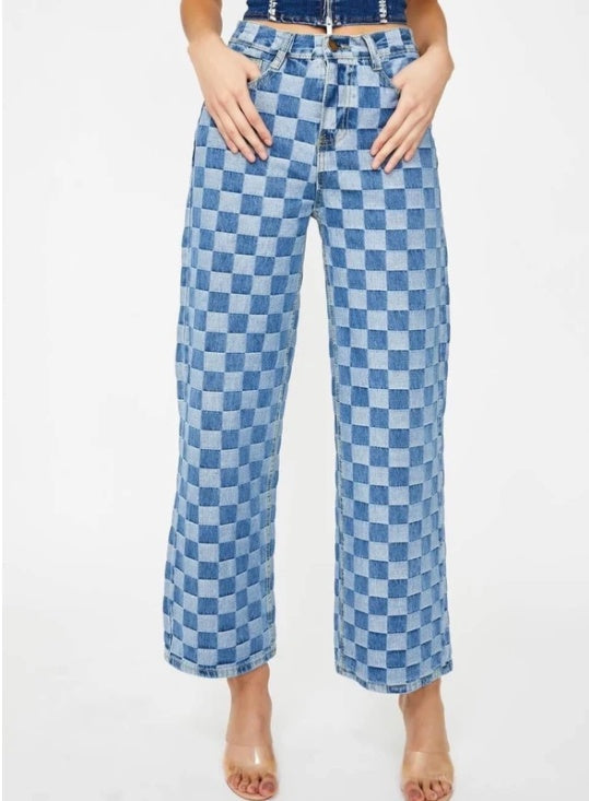 Women’s Plaid Pattern Jeans | Trendy Checkered Casual Denim Pants Ooho