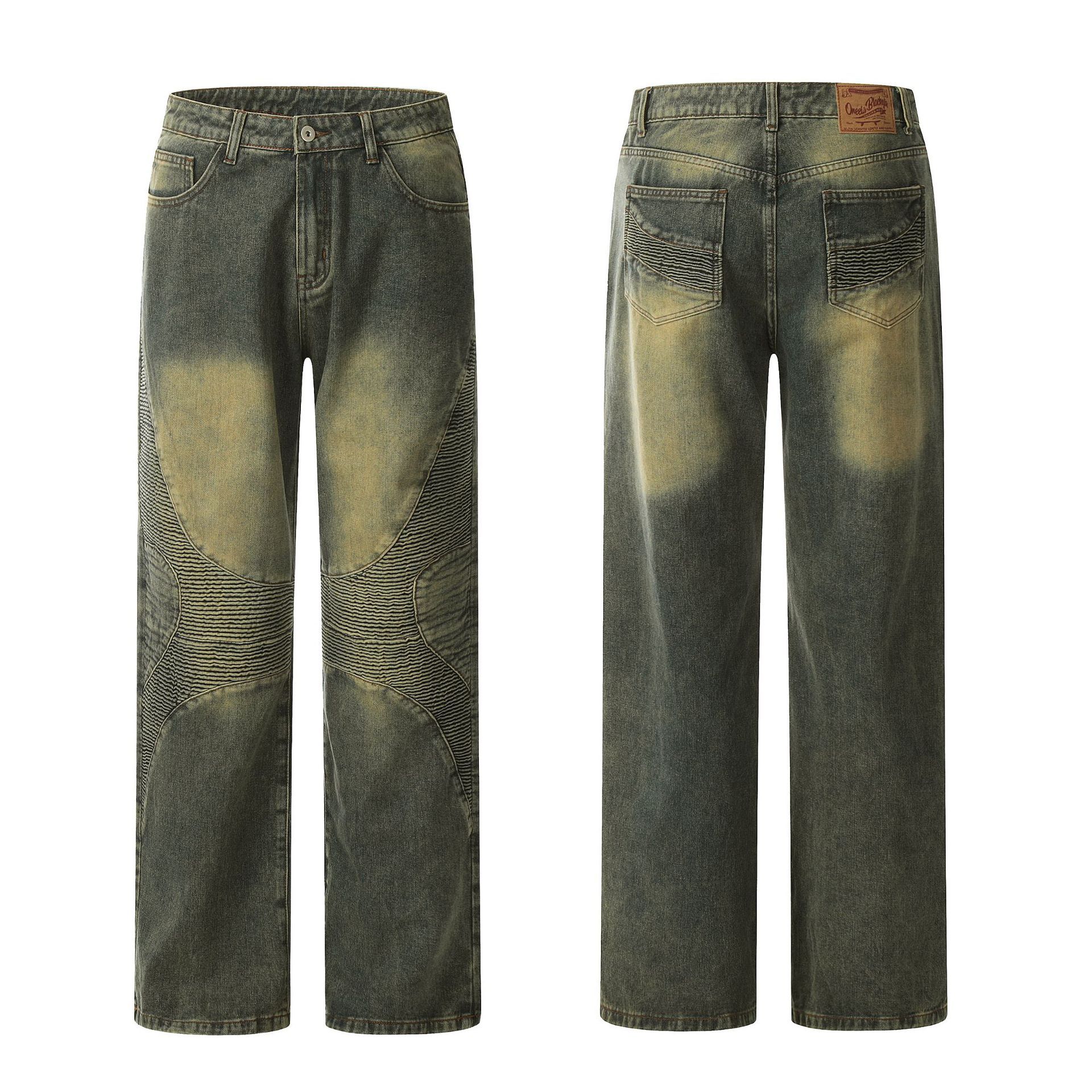 Washed Yellow Mud Straight Jeans for Women | Trendy Vintage Denim Pants Ooho