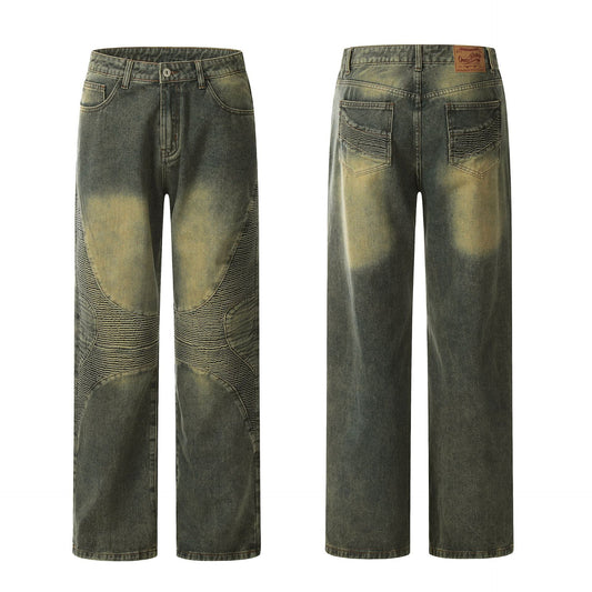Washed Yellow Mud Straight Jeans for Women | Trendy Vintage Denim Pants Ooho