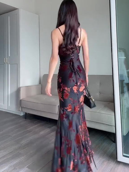 Flocked Strappy Maxi Dress Ooho