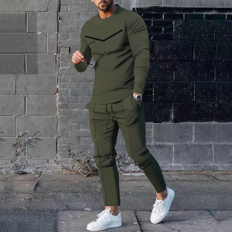 Round Neck Long Sleeve T-shirt Trousers Suit Men Ooho