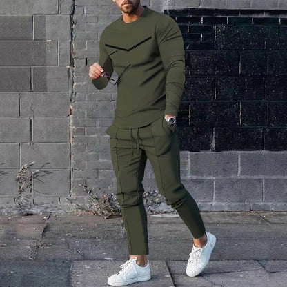 Round Neck Long Sleeve T-shirt Trousers Suit Men Ooho