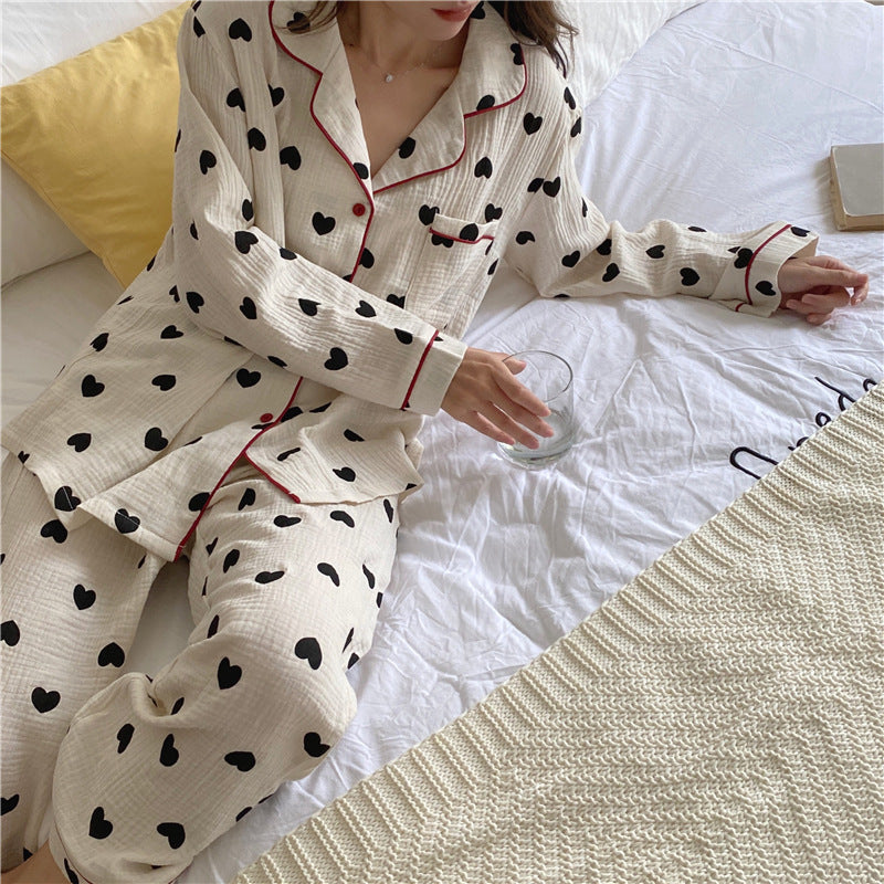 Long-sleeved Cardigan Love Home Service Two-piece Suit Ooho