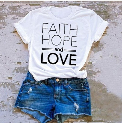 Faith hope and love T-shirts for men and women English alphanumeric street short sleeves Ooho