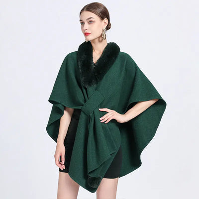 Imitation Rex Rabbit Fur Collar Cape and Shawl for Women – Loose Knitted Cardigan Ooho