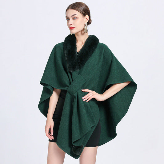Imitation Rex Rabbit Fur Collar Cape and Shawl for Women – Loose Knitted Cardigan Ooho