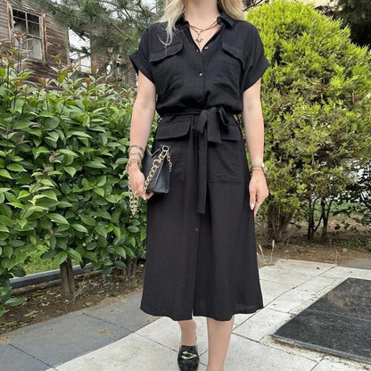 Fashion Belt Shirt Dress for Women | Stylish Button-Up Shirt Dress Ooho