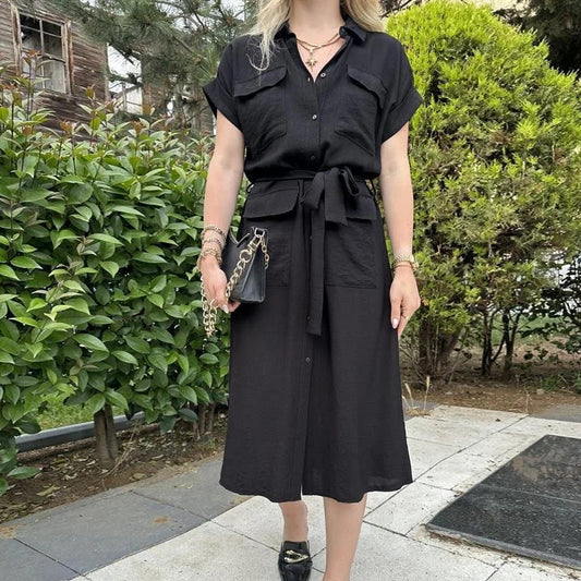 Fashion Belt Shirt Dress for Women | Stylish Button-Up Shirt Dress