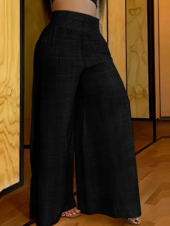 Women’s Solid Palazzo Pants | Casual Wide-Leg Elastic Waist Trousers for Comfort & Style Ooho