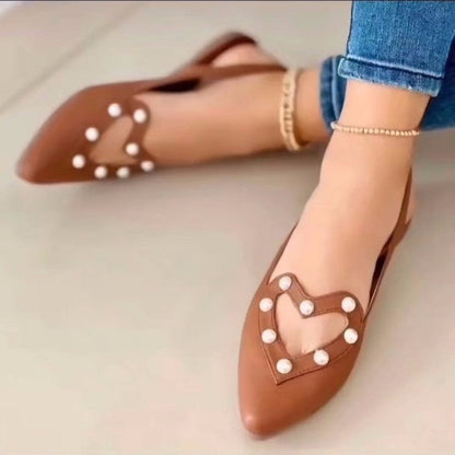 Love Shoes With Pearls Flats Women Sandals Pionted Toe Shoes Ooho