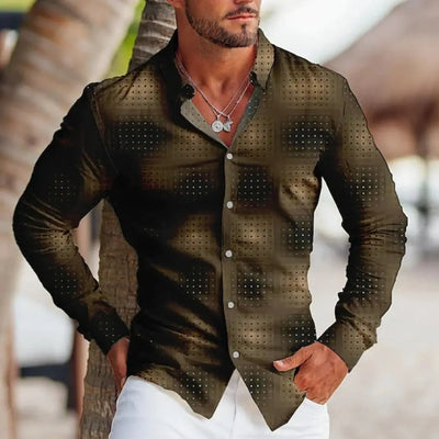 Colorful Printed Long Sleeve Lapel Shirt For Men Ooho