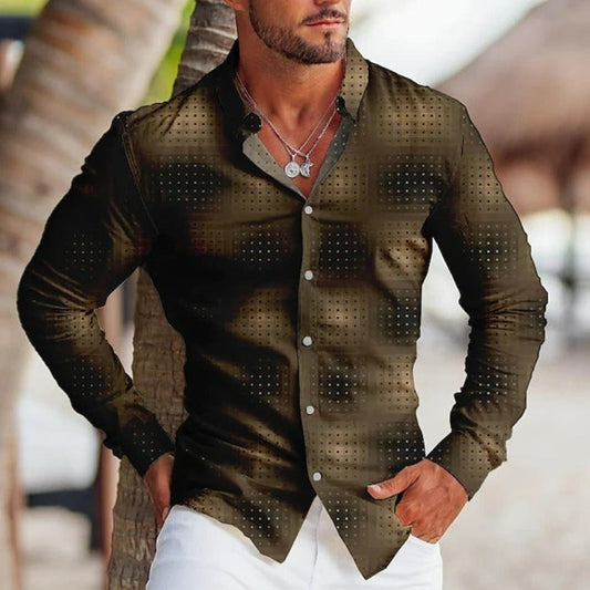 Colorful Printed Long Sleeve Lapel Shirt For Men Ooho
