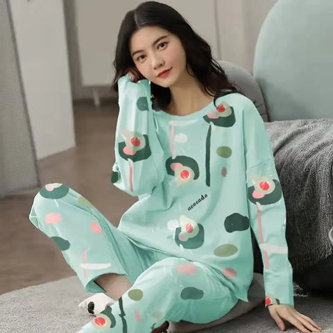 Pajamas Set Women Cute Cartoon Print Sleepwear 2 Piece Lounge Sets Ooho