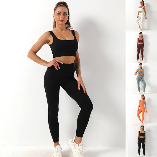 2pcs Seamless Yoga Suit for Women – Thread Bra & Butt Lifting High Waist Leggings Set for Sports & Fitness